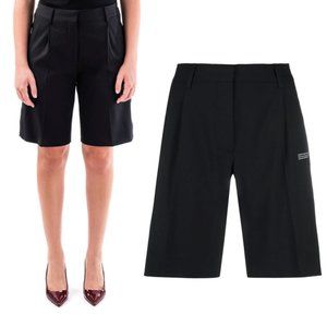 NWT Off-White Formal Shorts Strech Pleated Wool Blend Trousers Black Women Sz 40